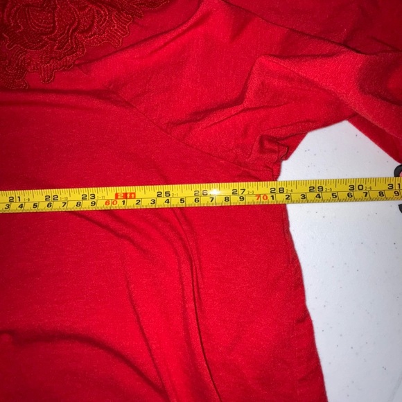 Denim 24/7 Red Asymmetrical Ruffled Cold Shoulder Blouse - Picture 8 of 9